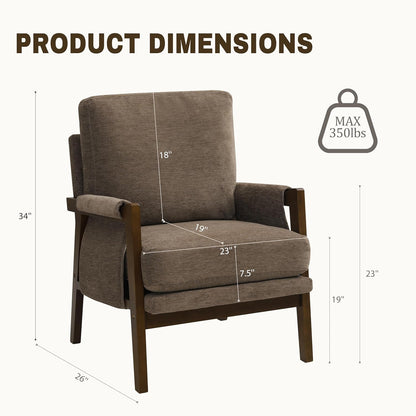 Modern Accent Chair for Living Room Mid Century Arm Chair Upholstered Bedroom Chair Comfy Lounge Chair with Solid Wood Frame, Dark Brown