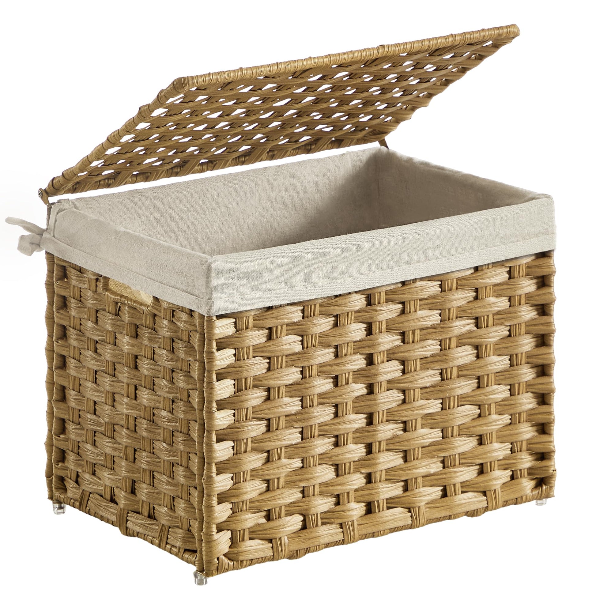 SONGMICS Storage Basket with Lid, Woven Blanket Storage Bin with Handles, Foldable, Removable