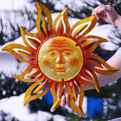 Metal Sun Outdoor Wall Art Decor Large 19 Inch, Hanging for Indoor Outdoor Patio Garden Fence Deck Yard Pool Wall Sculpture Decoration for Living Room Bedroom Colorful Unique