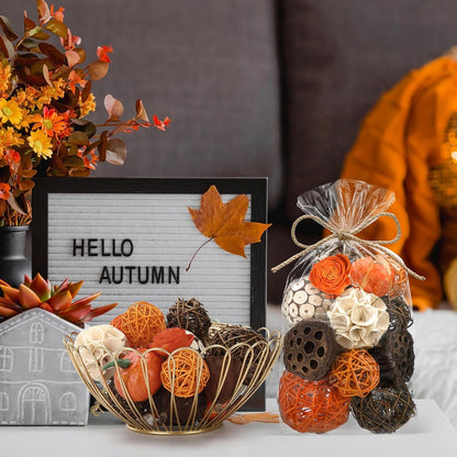 Riceshoot 2 Pack Decorative Balls Potpourri Bowl Filler Decor Natural Vase Bowl Filler Assorted Spherical Rattan Twigs Wicker Balls Cotton for Home Centerpiece(Orange)