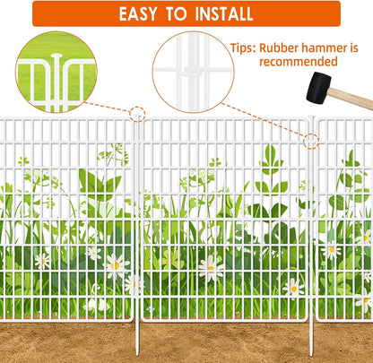 10 Panels No Dig Fence with Gate, 32 in(H) X 24 ft(L) Garden Decorative Fence Animal Barrier for Dogs, Rustproof Metal Garden Edging Border for Outdoor, Yard, Patio, White