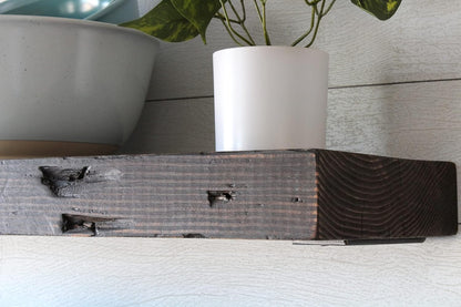 Urban Legacy Reclaimed Barn Joist Deep Floating Shelves | Deep Shelves with Low Profile Shelf Bracket with High Weight Capacity, Set of 2 (24" x 11" x 2.5", Rustic Brown)
