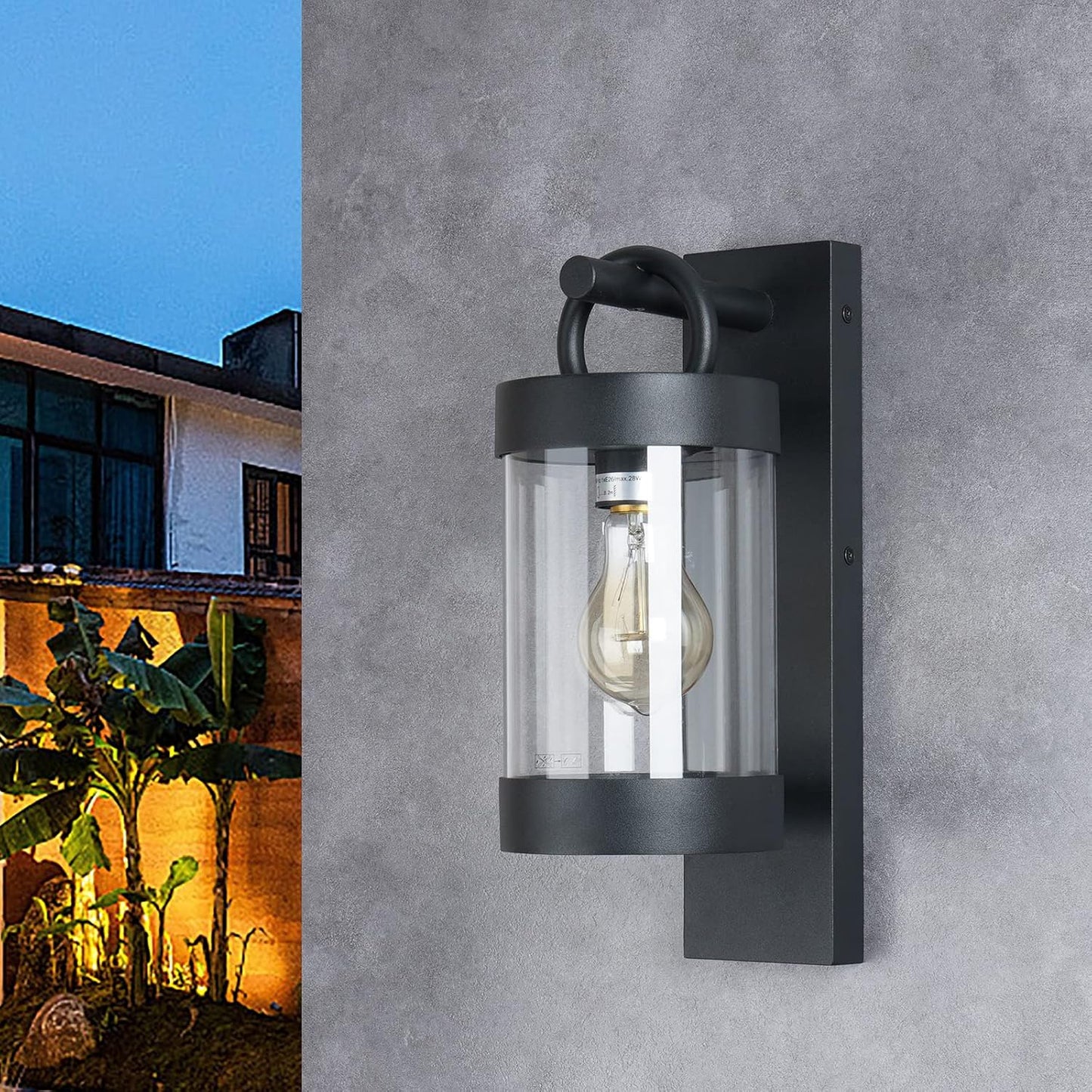 Dusk to Dawn Outdoor Wall Lighting 2 Pack Black Exterior Wall Lantern Sconce Fixture with E26 Base for Porch Patio Garage House