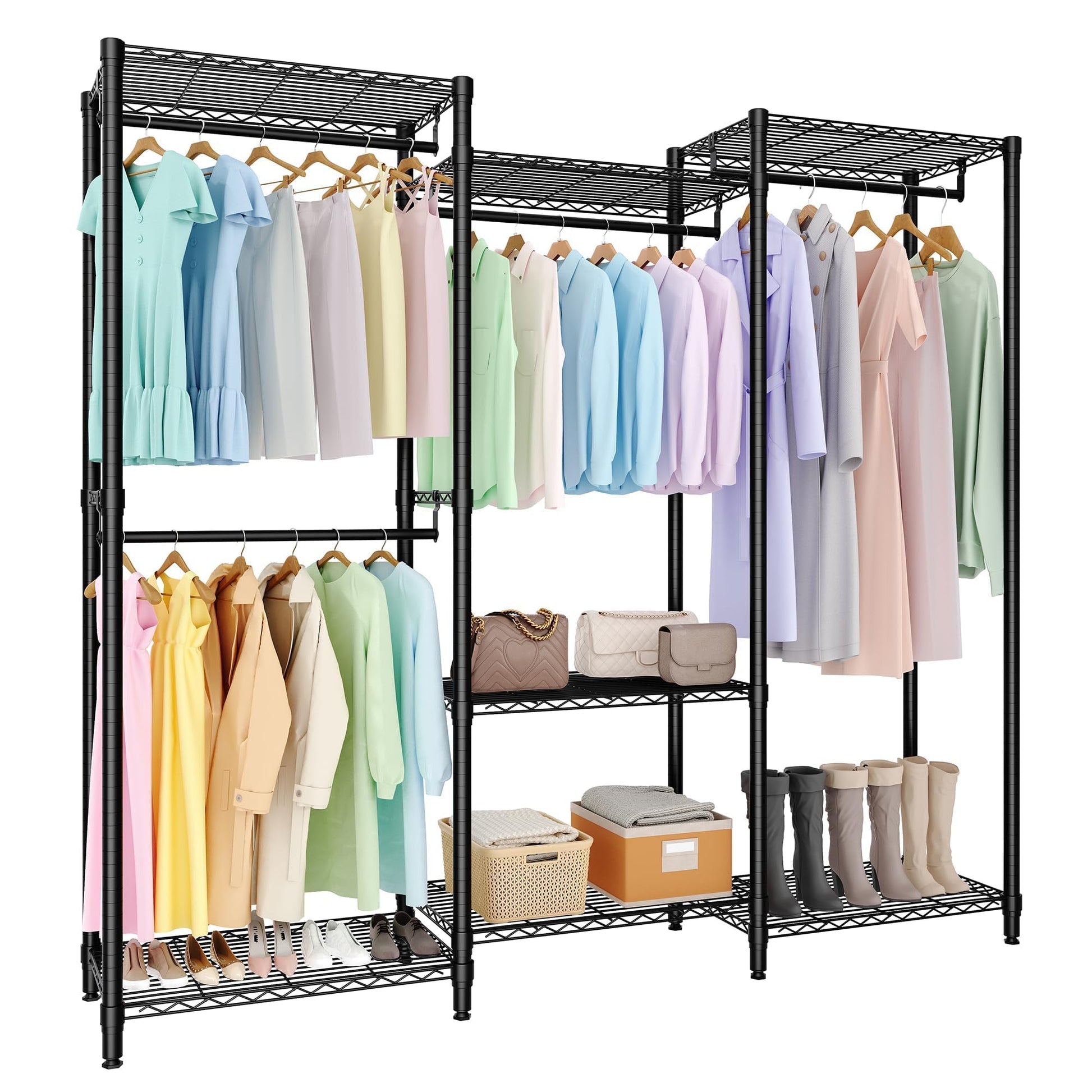 Garvee Clothes Rack Heavy Duty Freestanding 4 Hanging Rods Adjustable