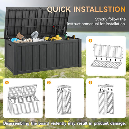 NUNU LAB 180 Gallon Outdoor Storage Box,Large Resin Sturdy Deck Box, Backyard Outside Storage Box Waterproof with Double Wall Panels,Package Delivery Garden Hose Storage Bin Outdoor Tool