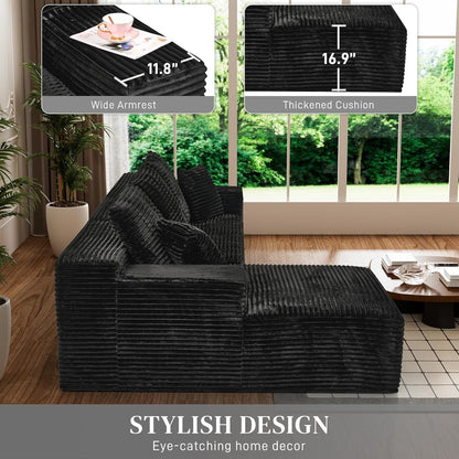 Modular Sectional Sofa Cloud Sectional Couch, 107" Comfy Fluffy L Shaped Light Black Couches for Living Room, Deep Seat Memory Foam Corduroy Boneless Couch Sectionals with Right Facing Chaise Sofa