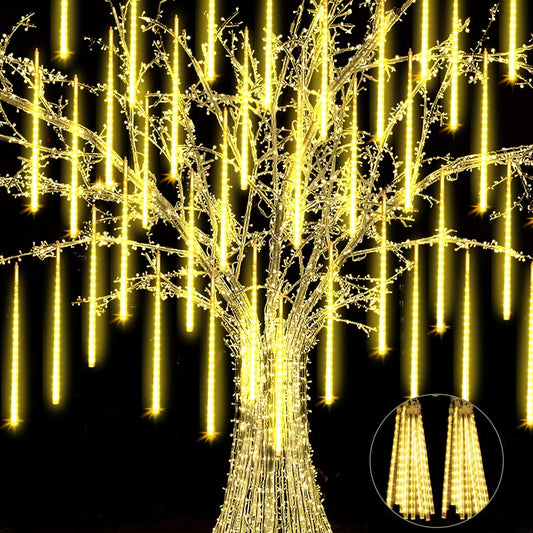 4 Pack Meteor Shower Rain Lights - 20in, 40 Tube, 1440 LEDs Icicle Lights for Xmas, Halloween, Wedding, Party, Tree, Holiday Decoration, Warm White