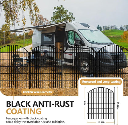 10 Panels Decorative Garden Fence, 40in (H) X 21.92ft (L) No Dig Dog Fences Outdoor for Yard, Rustproof Tall Metal Fencing Panels, Animal Barrier Suitable for Yards Border, Patio, and Outdoor Use