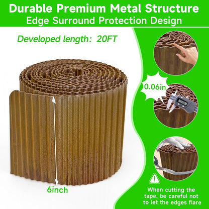 Corrugated Garden Edging,6"×20Ft Pre-Rusted Landscape Edging & Lawn Edging Border,Metal Garden Border for Flower Beds,Garden,Lawn,Raised Beds & Tree Surrounds