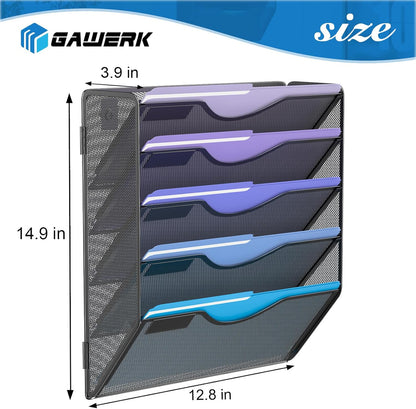 5 Tier Hanging Wall File Organizer, Mesh Mail Paper Orgnization Hanging File Folder Holder for Home Office, Black