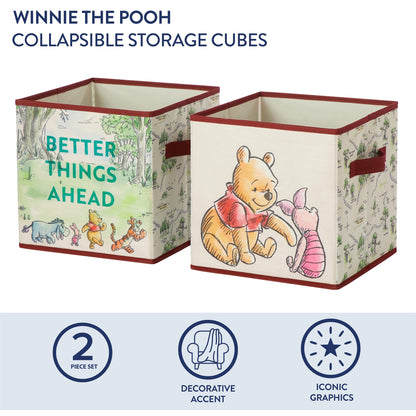 Disney Winnie the Pooh Storage Cubes, Set of 2 Fabric Storage Bins with Handles, 10x10 Collapsible
