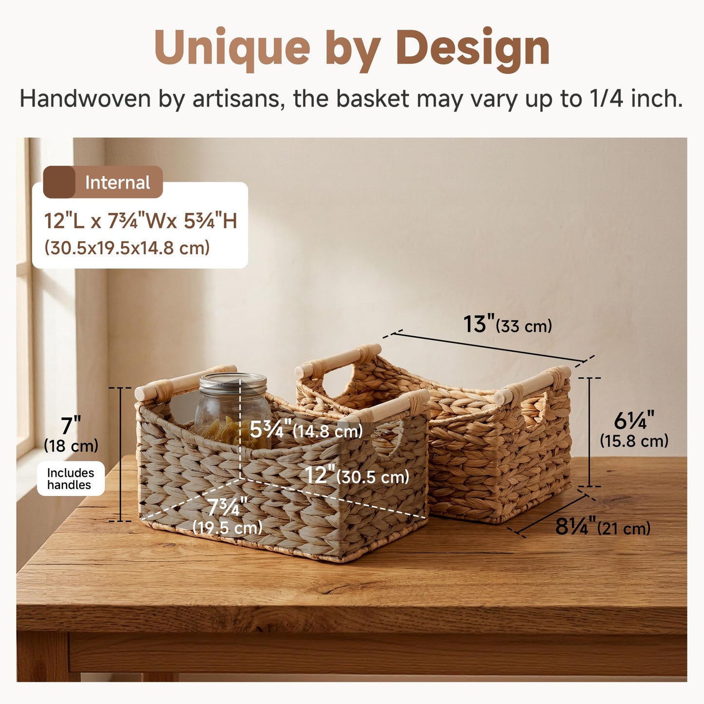 StorageWorks Wicker Baskets with Handles, Woven Baskets for Storage, 2-Pack