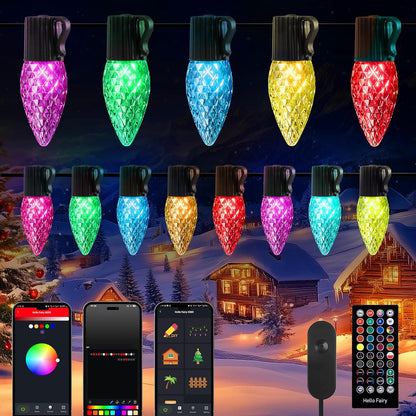 Brightown Smart C9 Christmas Lights Outdoor, 150 LED Christmas Color Changing Fairy Lights App Control, Music Sync, RGB, Shatterproof Connectable C9 String Lights for Tree House Indoor Xmas Decor