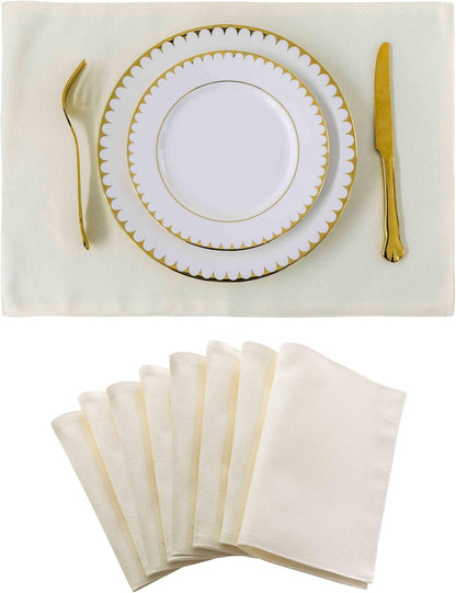Home Brilliant Placemats Set of 8 Dining Table Placemat Washable Place Mats, 13 x 19 inches, Cream
