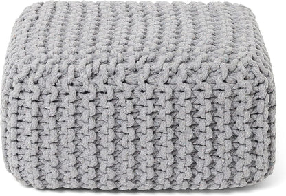 REDEARTH · Cube Low Pouf Foot Stool Ottoman - Hand Knitted Poof - Cord Boho Pouffe - Home Décor - Stuffed Footrest for Living Room - Nursery - Bedroom - Patio (16" x 16" x 8") - Light Gray