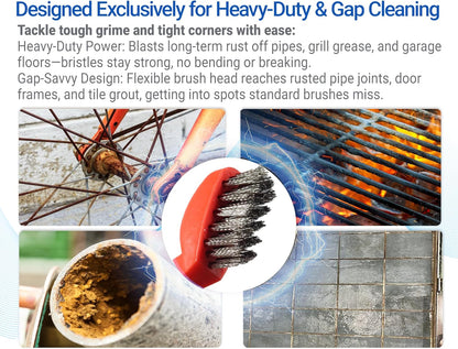 GOLDEN SMILE 3-Pack Heavy-Duty Stainless Steel Wire Brushes – 7" Ultra-Stiff 5x29 Grid (40% Denser Bristles) – Resists Bending, Rust & Grime Blaster for Industrial Cleaning