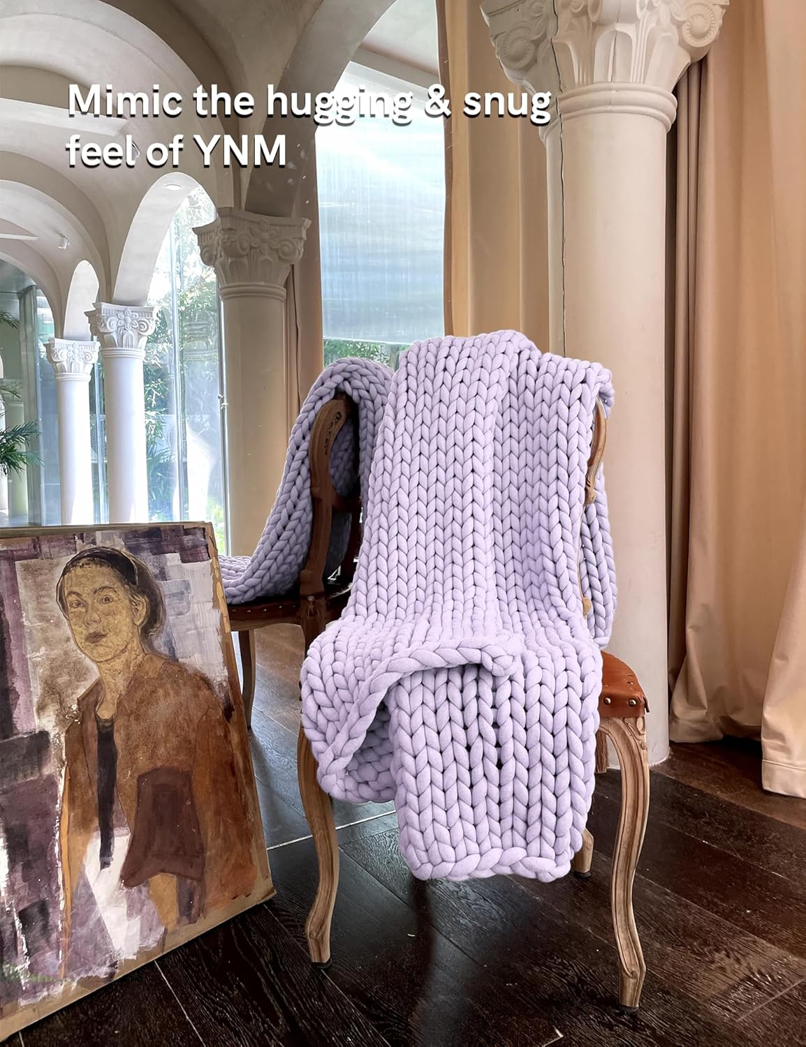 YnM Chunky Throw Blanket, Medium-Weight, Hand Knitted, Skin Friendly, Ventilated and Breathable, Machine Washable, Home Décor Piece for Couch, Sofa and Bed (Iris Lavender, 80x87 Inch)