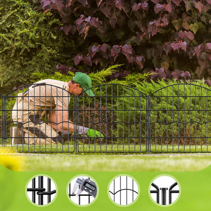 Decorative Garden Fence 6 Panels 12 ft (L)×24in (H) Metal Garden Fences, No Dig Animal Barrier Fencing Rustproof Wire Border Temporary Dog Fence for Patio Outdoor Yard Lawn - Without Door