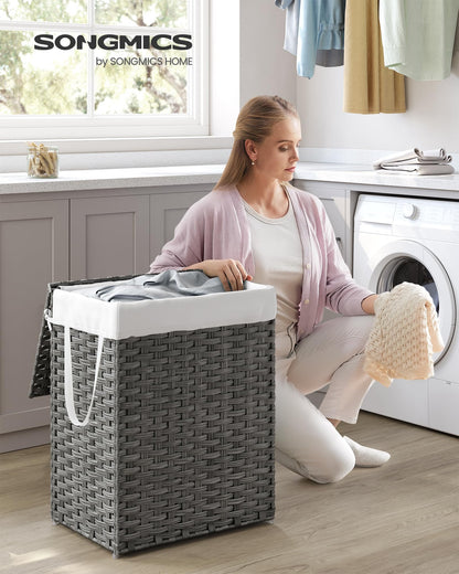 SONGMICS Laundry Hamper with Lid, 23.8 Gallon (90 L) Synthetic Rattan Clothes Laundry Basket with