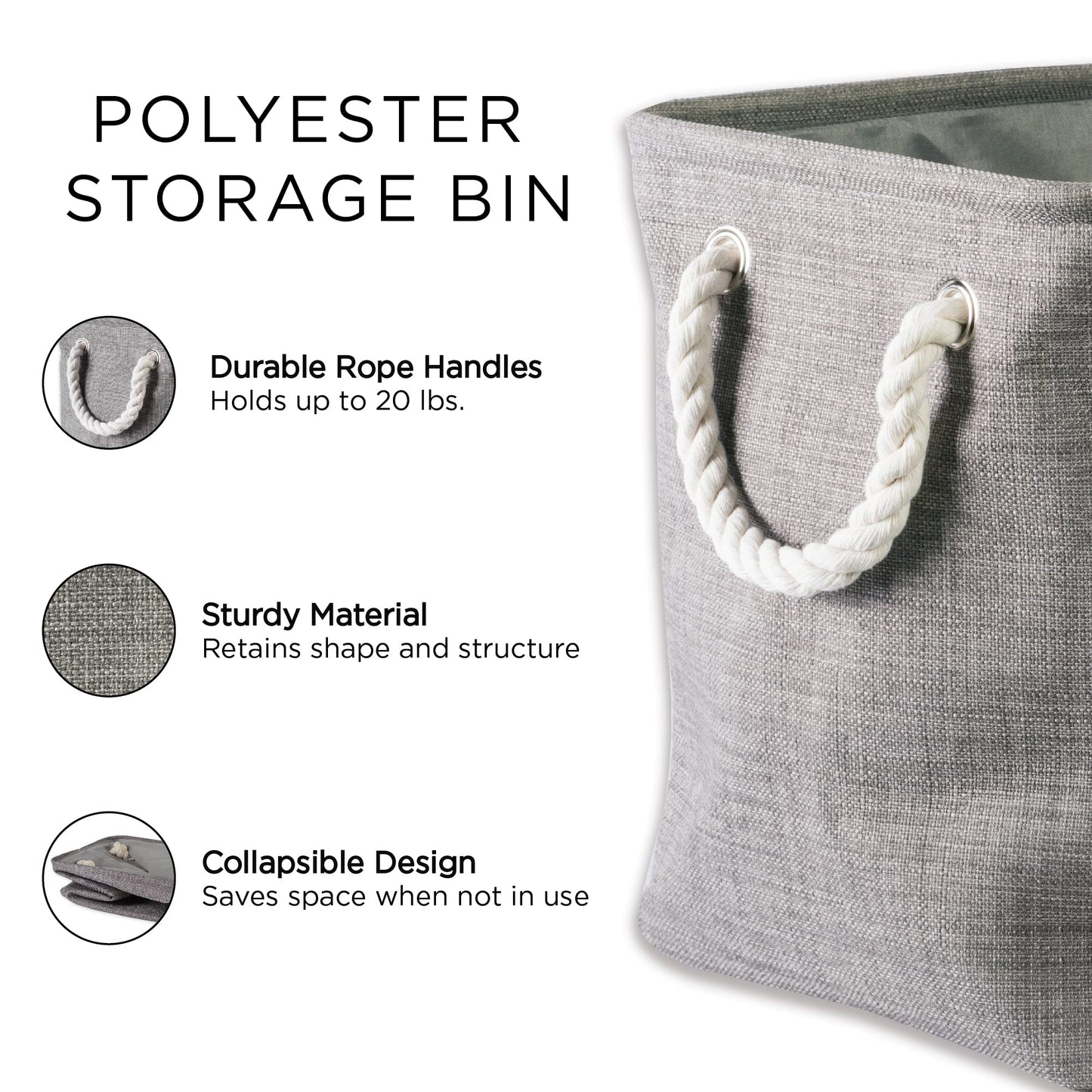 DII Collapsible Polyester Storage Bin, Variegated, Cream, Large