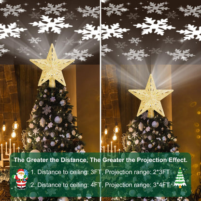 Kesfitt Christmas Tree Topper Star Lighted with 6 Projection Modes,Christmas Star Tree Topper with LED Rotating Lights,Gold Tree Topper 3D Glitter Dynamic Projection for Xmas Party Holiday Decorations