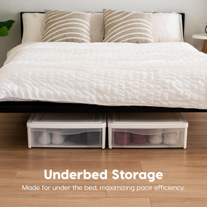 IRIS USA 2-Pack, 22 Qt. Under Bed Storage Bin with Sliding Drawer, White