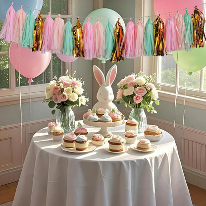Shiny Tassel Garland Tissue Paper Tassel Banner,Tassels Party Decorations for Wedding,Birthday,Bridal/Baby Shower,Pack of 20 (Gold/Mint/Peach/Pink)