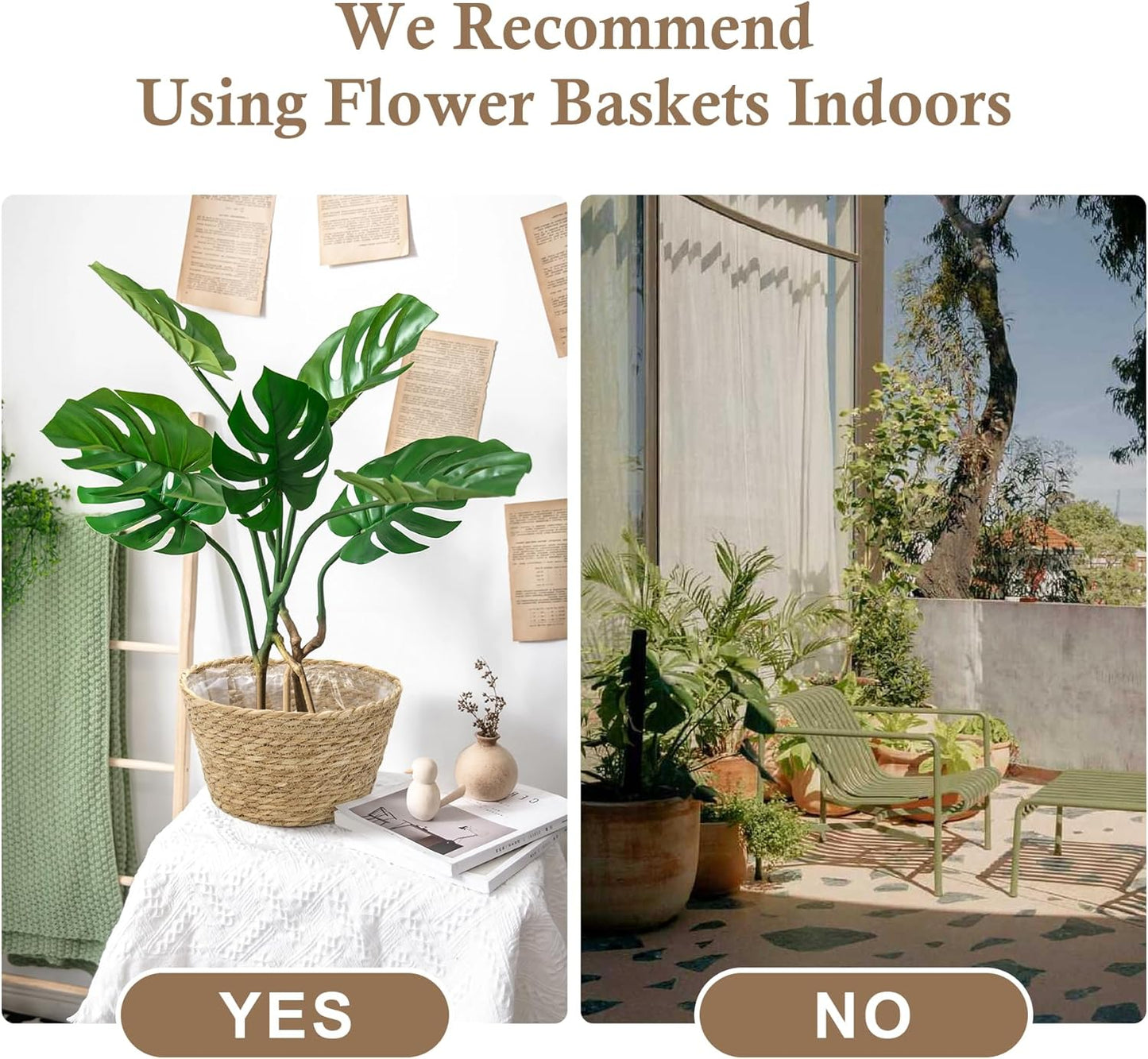 Athaliah Plant Basket Set of 3, Indoor Woven Planter Baskets with Plastic Liner, Water Hyacinth and Corn Husk Decorative Pots for Rustic Home & Floor Plant Decor (Natural Color-3)