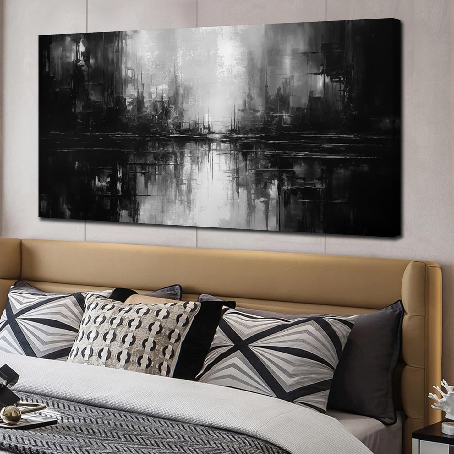 Large Abstract Canvas Wall Art for Living Room Large Size,Black and White Pictures Wall Art for Office 29 x 59 Inch