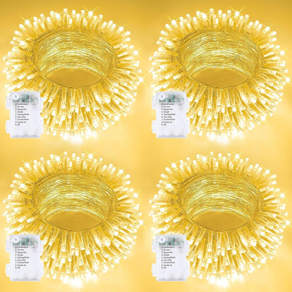 4 Pack String Lights Battery Operated with Timer, 132FT 400 LED Waterproof Battery Twinkle Lights, 8 Modes Fairy Light for Indoor Outdoor Party Bedroom Garland Tree Christmas Decorations (Warm White)