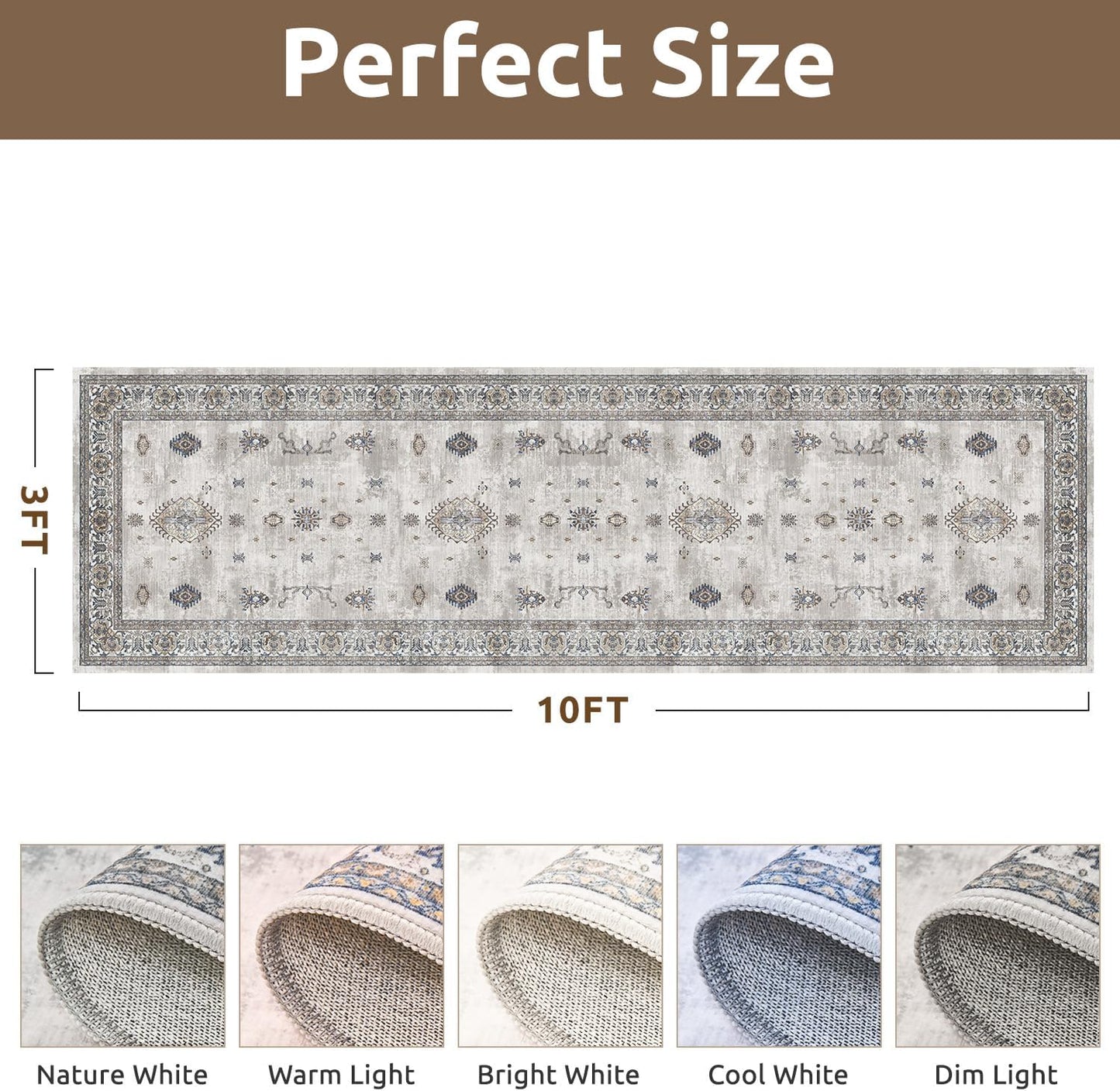 AMOAMI Vintage 3X10 Runner Rug Non Slip Soft Runners for Hallways Washable Hallway Runner Bedside Rugs for Bedroom Long Rug for Hallways Entryway Laundry Room Stair Kitchen Bathroom