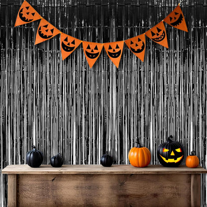 Foil Fringe Curtain Halloweens Party Decorations - Pure Black Tinsel Photo Backdrop Party Steamers Curtains for Birthdays Music Christmas Stranger Theme Parties