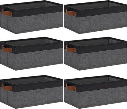 GhvyenntteS Small Fabric Storage Bins with Handles 6 Pack, 11.8" x 7.87" x 5.11" Storage Baskets for Shelves, Baskets for Organizing Clothes Underwear Socks Hats DVDs (Grey/Black)