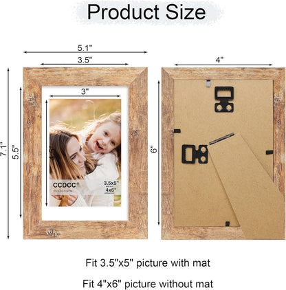 4x6 Picture Frame Set of 4, 4 x 6 Wood Photo Frames with Mat for 3.5x5, Natural Wooden Frame with Real Glass Cover for Wall and Tabletop Display,Brown