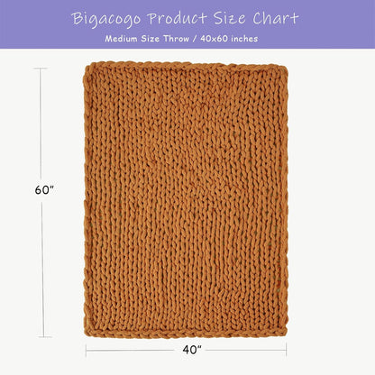 Bigacogo Chunky Knit Throw Blanket for Couch, 40x60 inches, 100% Hand Knitted with Thick Jumbo Chenille Yarn, Cozy Soft Large Rope Knot Cable Crochet Blankets for Sofa Bed Living Room, Burnt Orange