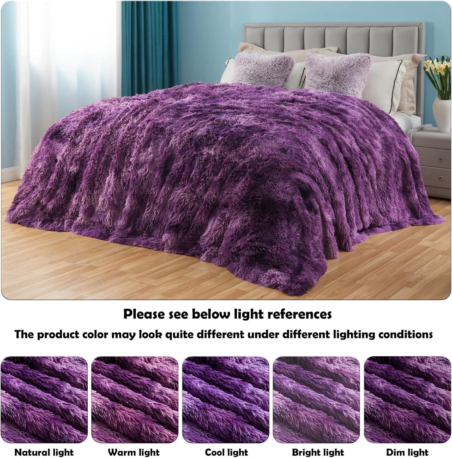 GONAAP Fuzzy Faux Fur Throw Blanket Queen Size Tie-dye Violet Purple Super Soft Cozy Plush Fuzzy Shaggy Blanket for Couch Sofa Bed (Tie-dye Violet Purple, Queen(90"x90"))