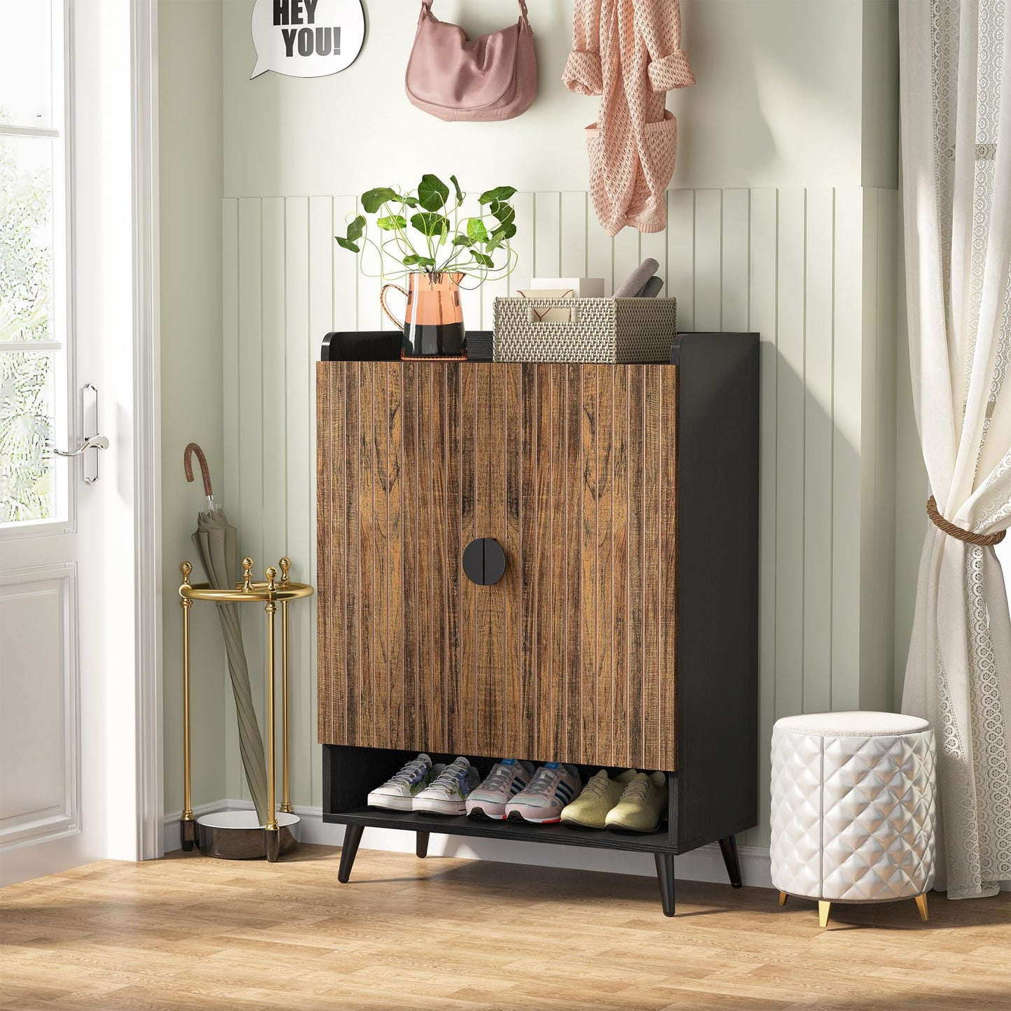 Tribesigns Shoe Cabinet with Doors, 7-Tier Shoe Storage Cabinet with Adjustable Shelves, Wooden