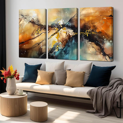 Abstract Living Room Pictures Wall Decor - Modern Bedroom Wall Decor Above Bed - Large 3 Piece Canvas Wall Art for Office Size 24" x 36"