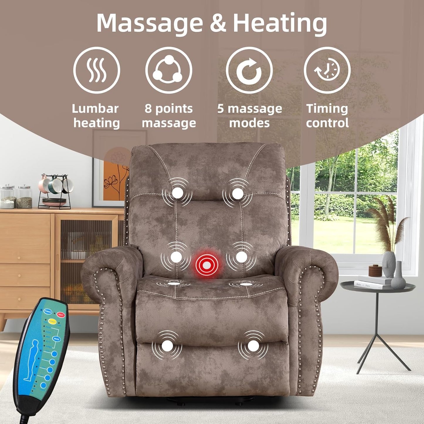 EBELLO 2 Pieces Reclining Couch Furniture Set for Living Room, 1 Seat Power Recliner Chair and a Manual Loveseat with Center Console, Hidden Storage and Cup Holders, Brown