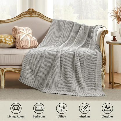 Amélie Home Chenille Knit Throw Blanket for Couch, Chevron Texture Decorative Soft Blanket for Sofa, Bed & Chair, 50"x60", Light Grey