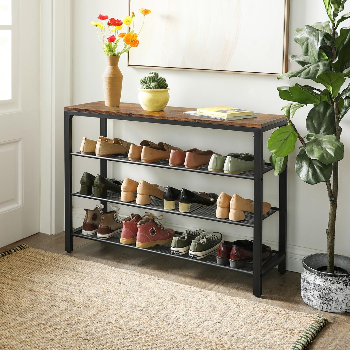 VASAGLE 4-Tier Shoe Rack, 16-20 Pairs, Metal Mesh