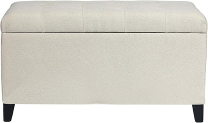 Asense Storage Ottoman Bench, Tufted Fabric Upholstered End of Bed Bench with Safety Hinge Wooden Legs, for Entryway Bedroom (Cotton and Linen Beige, 33.3")