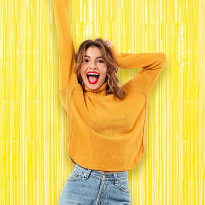 3 Pack 3.3 x 8.2 ft Pastel Yellow Foil Fringe Backdrop Curtains, Tinsel Streamers Birthday Party Decorations, Fringe Backdrop for Graduation, Baby Shower, Gender Reveal, Disco Party