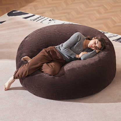 Bean Bag Chair 4Ft, Memory Foam Filled, Large Beanbag Chairs for Adults and Teens, Soft Sofa with Removable Flannel Cover, Round Couch for Living Room Bedroom College Dorm (Brown, 4FT-47×47"×24")