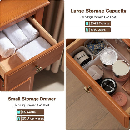 T4TREAM 7 Drawers Dresser Chests for Bedroom, Wood Vintage Chests of Drawers, Rustic Dressers Chset Organizer for Bedroom, Living Room, Hallway, Cherry