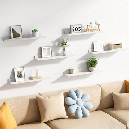 upsimples Floating Shelves for Wall, Wall Shelves for Decor Storage Set of 6, Wall Mounted Wood Shelf for Bedroom, Living Room, Bathroom, Kitchen, 23.6 inch Long Picture Ledge Shelf, White