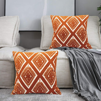 Alysheer Embroidered Decorative Throw Pillow Covers 18x18 inches Set of 2 Pieces, Boho Geometric Modern Chic Classic Pattern Cotton Cushion Cases for Sofa Couch Bed Living Room(Burnt Orange)