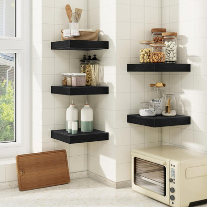 fuqing Floating Shelves for Wall, Bathroom Shelf Wall Mounted for Storage, Shelves with Invisible Bracket for Bedroom, Kitchen, Living Room, Farmhouse Small Book Shelf, 6.5 Inch Set of 3, Black