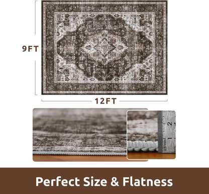 AMOAMI-Area Rug 9X12 Rugs for Living Room-Vintage Soft Brick/Brown Rugs for Bedroom-Non Slip Carpet-Washable Rug for Dining Room Living Room Bedroom Office Under Table
