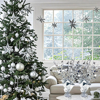 6 Pack Metallic Foil Spray Centerpiece Star Table Decoration Burst Table Centerpieces for Birthday Wedding Anniversary Graduation Holiday Party Supplies Decor, Silver